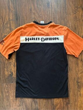 Harley-Davidson Men's Colorblock Henley Shirt M Black/Orange/White Short Sleeve